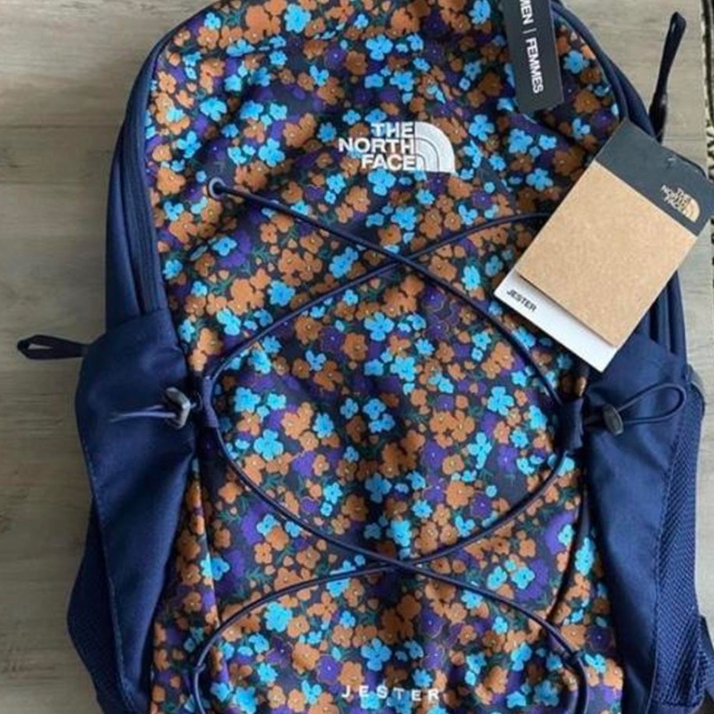 Northface floral blue backpack
